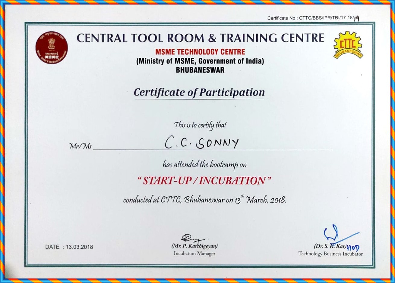 Central Tool Room & Training Center Certificate of Participation