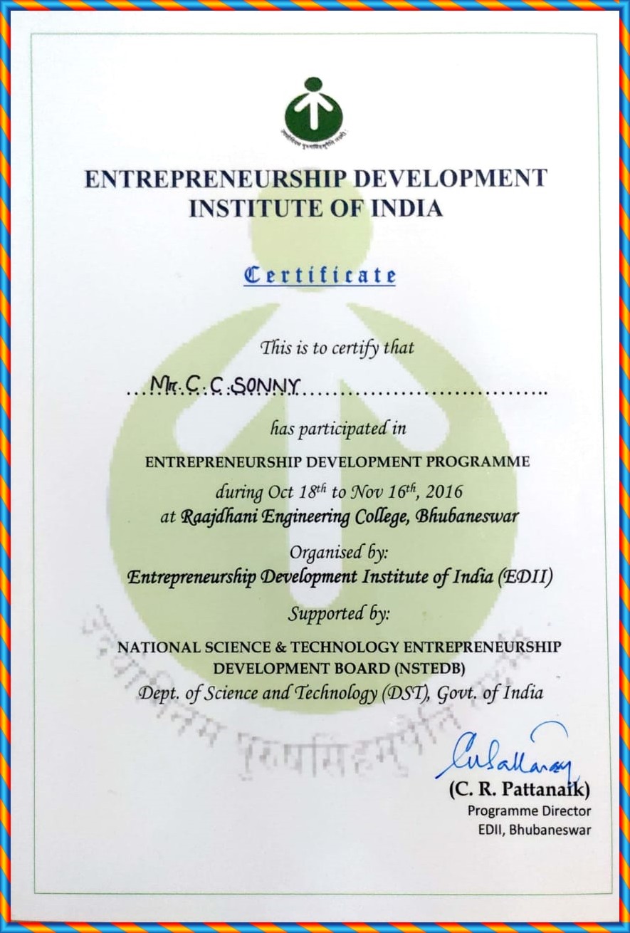 Entrepreneurship Development Institute of India Certificate
